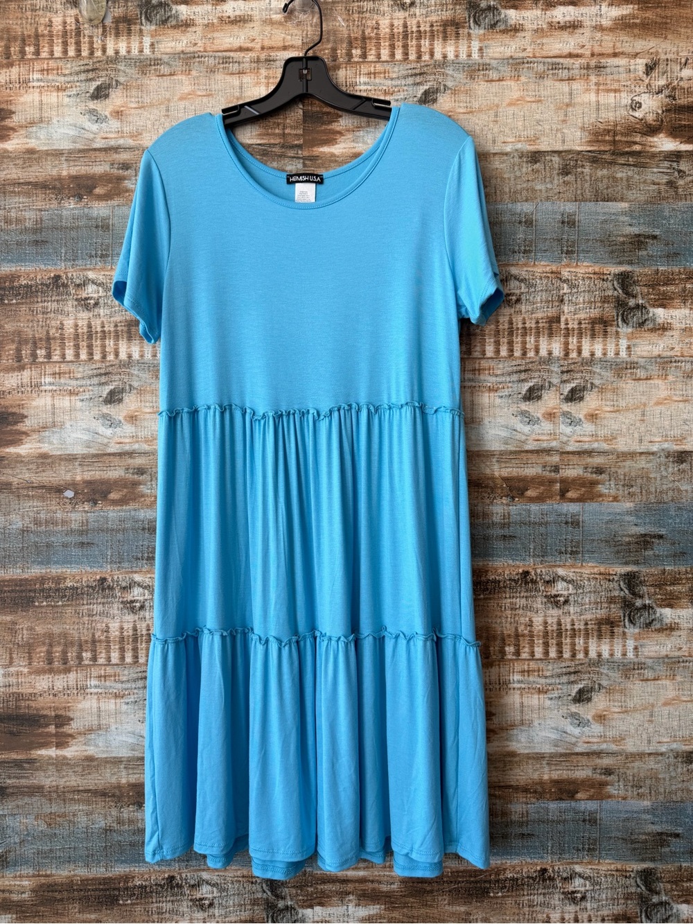 Heinish Light Blue Tiered Short-Sleeve Dress